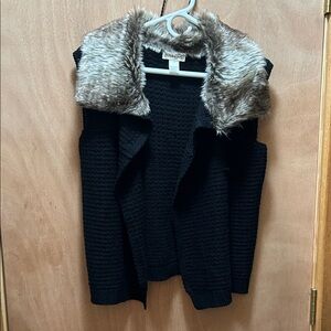 Black Sweater with Faux Fur Trim